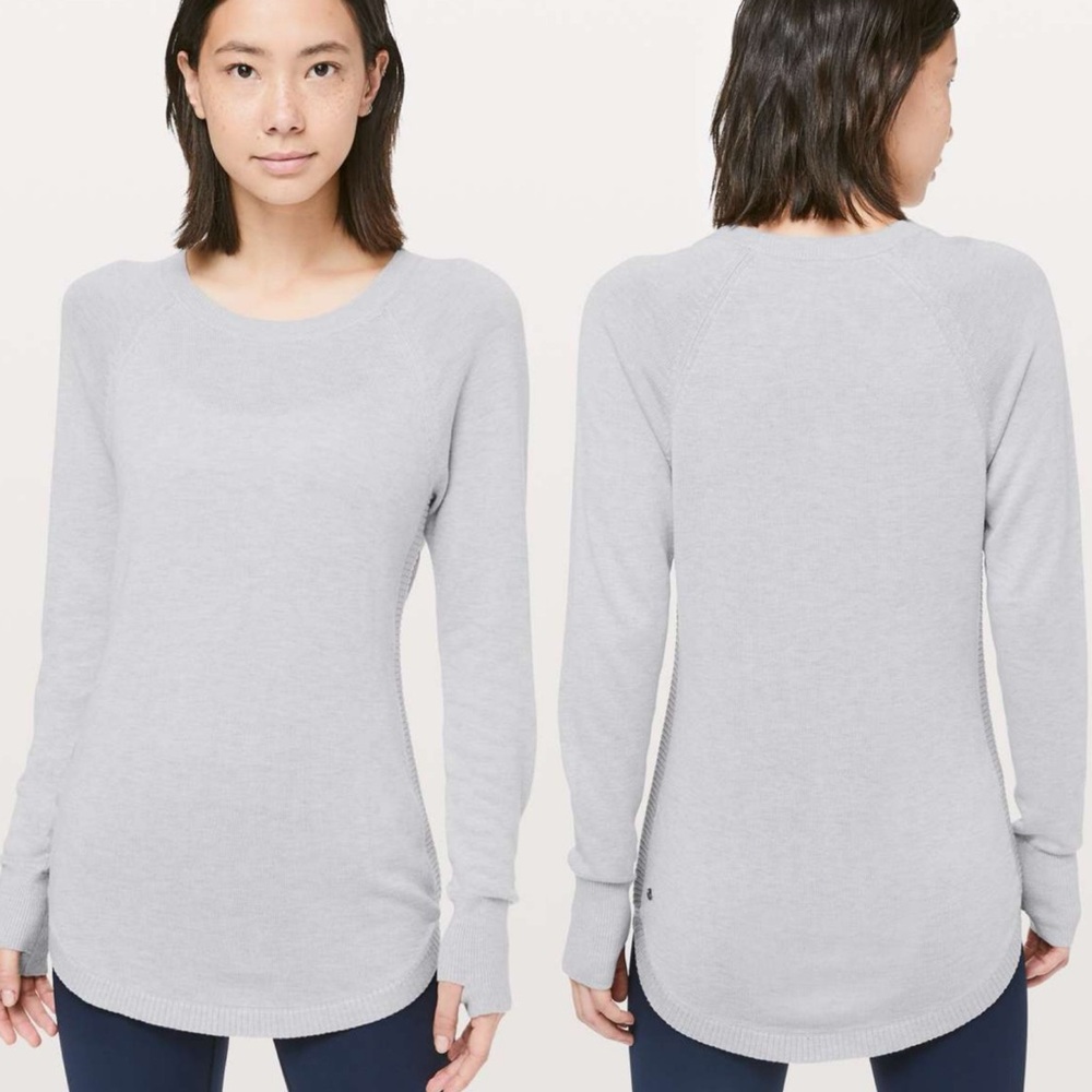 Lululemon Hellow Aloe Pullover Knit Sweater Silk Blend Grey Womens Size 6 Medium